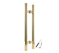 Indoor Outdoor Barn Door Handles Brushed Nickel Sliding Door Grab Bar with Screws,Door Pull Handle Round H Type, Gold Gate Hardware Stainless Steel(Length 50cm(20inch))