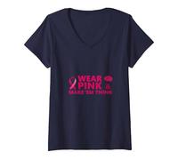 Indossa Il Rosa e Fai Pensare: Ispirazione per la consapevolezza del Cancro Maglietta con Collo a V, Donna, Navy, L