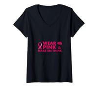 Indossa Il Rosa e Fai Pensare: Ispirazione per la consapevolezza del Cancro Maglietta con Collo a V, Donna, Nero, XL