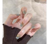 Indossare unghie finte toppa staccabile manicure autunno e inverno toppa unghie corte(Short green,XS)