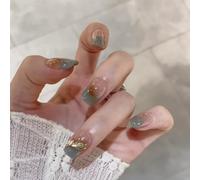 Indossare unghie finte toppa staccabile manicure autunno e inverno toppa unghie corte(Ultrashort green,M)