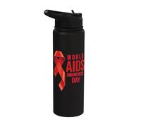 Indossiamo la Giornata mondiale del nastro rosso rosso sulla consapevolezza della Giornata mondiale contro Stainless Steel Insulated Water Bottle