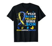 Indosso Blu E Giallo per La Sindrome di Mio Figlio World Down Maglietta