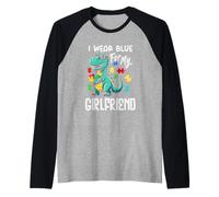 Indosso Blu per La Mia Ragazza Dinosauro Dino Autismo Consapevolezza Maglia con Maniche Raglan