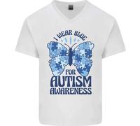 Indosso Blu Per L'Autismo Farfalla Autistico Maglietta In Cotone A V Per Uomo