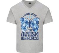 Indosso Blu Per L'Autismo Farfalla Autistico Maglietta In Cotone A V Per Uomo