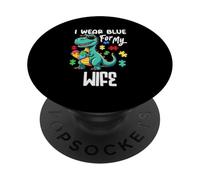 Indosso il blu per mia moglie Dinosaur Dino Autism Awareness PopSockets PopGrip Adesivo