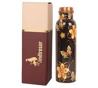INDTRESOR Borraccia in rame puro - benefici per la salute - Grande 35 oz - A prova di perdite - Facile da trasportare per sport, fitness, yoga, scuola - Smalto colorato con floreale a base nera