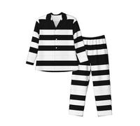 Indumenti durevoli per dormire a righe nere e bianche - Set pigiama da uomo in 2 pezzi - Set pigiama da uomo ideale per tutte le stagioni, Nero , L