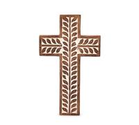 Indus Lifespace Croce cattolica religiosa in legno di mango da appendere alla parete, sculture floreali per soggiorno, decorazione per la casa, ingresso, ufficio, soggiorno (25,4 cm x 15,24 cm x 1,90