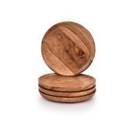 Indus Lifespace Set di 4 piatti piani rotondi in legno di acacia, per mangiare insalata, frutta, cibo, piatti leggeri (15,2 x 15,2 x 1,9 cm)