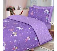 Indus Textiles Set copripiumino per bambini, 100% cotone, reversibile, per letto singolo, lenzuolo con angoli, federa - unicorno viola