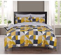 Indus Textiles Set copripiumino reversibile 100% puro cotone (senape geomatrica e grigio, super king)