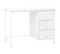 Industrial Desk with Drawers White 105x52x75 cm Steel - Modern Office for Home Work, Sturdy Metal Writing Table with 3 Smooth Gliding Drawers, Space Saving Computer Desk, Durable & Easy to Clean