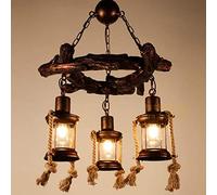 Industrial Metal Decorat Retro 3Lights Lantern Personalized Hanging Lighting Restaurant Adjustable Hemp Rope Ceiling Lamp Loft Wood Chandelier Internet Cafe Pendant Drop