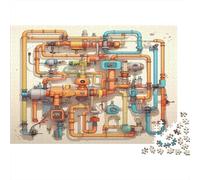 Industrial Pipe System-Cartoon Mechanical Design Adult Challenging Puzzle Games Complex Pipework System for Women Gifts for Men Age 14 Years Up 38x26cm/1000pcs