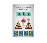 Industrial Safety Signs Canvas Wall Art Slip Trip Fall Hazard Awareness for Factory Warehouse Decor(Framed,08x12inch(20x30cm))