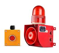 Industrial Sound and Light Alarm Siren,Alarm Siren With Button Control Box,25W 120dB Loud Horn Outdoor Security Siren with LED Strobe Light(DC12V)