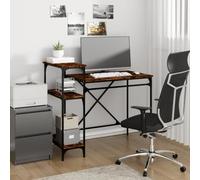 Industrial Style Computer Desk with 3 Shelves, 105x50x90cm Oak Smoke Finish, Multilayer Wood and Metal Frame, Home Office Writing Table, Spacious Workstation for Study Room