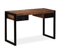 Industrial Style Reclaimed Solid Wood Desk with 2 Drawers, Vintage Home Office 120x50x76 cm, Unique Rustic Computer Table for Study Room or Living Room, Durable Pine Teak Oak Mango Wood Writing Desk