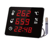 Industrial Thermometer Hygrometer, LED Digital Temperature/Humidity Sensor Monitor, with External Probe, with Upper/Lower Limit Alarm, Time Display, for Factory, Warehouses, Farm