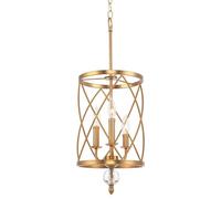 Industrial Vintage 3-Lights Metal Cage Pendant Light with Crystal, E12 Height Adjustable Ceiling Hanging Lamp Chandelier (Black)(Gold)