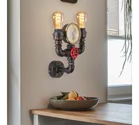 Industriale Stile Lampada Parete Quarzo Orologio Acqua Grezzo Oro Faretto Nero [EEK: Non valutato]
