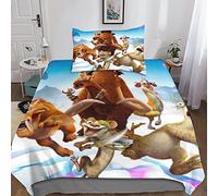 INDYAH L'era glaciale Copripiumino Con Federe Set Di Biancheria Da Letto Stampato in 3D Con Chiusura A Cerniera Set Di Animazione Copripiumini Doppio Antiallergico Dal Design Unico Single（135x200cm）