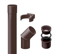 INEFA Downpipe/tubo di scarico 50mm, Set completo in plastica per casetta da giardino, accessori per ribalta per pluviali 2 m Marrone scuro