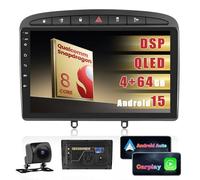 Inefala Autoradio per Peugeot 308/408 2007-2015, 8-core 4G+64G Qualcomm Snapdragon Chip, Wireless Carplay Android Auto, 9" Stereo Auto Bluetooth con GPS WiFi 32EQ DSP 59UI RDS Retrocamera Mic