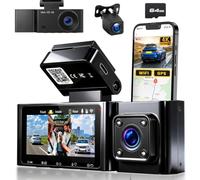 Inefala Dash Cam Auto 4K Fronte Retro Interno GPS 3 Pollici 64GB | Tre prospettive in un dispositivo, 4K anteriore a 150°, GPS e ADAS. Visione notturna, WLAN. Scheda 64GB inclusa