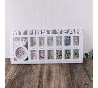 iNelihoo My First Year - Cornice portafoto per bambini, per bambini, album di ritagli, con mano e impronta del bambino, 1-12 mesi, kit di visualizzazione multi-foto, regalo per neo mamme e papà