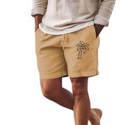 Inen Pantaloncini da uomo con tasche da uomo in morbido cotone, leggeri, comodi, alla moda, versatili, per sport all'aria aperta, con coulisse, per tennis, allenamento e umidità, cachi, S