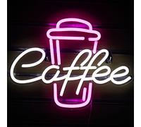 ineonlife Caffè Luci Neon del LED Word Insegne Scritta Led per Parete Tazza di Caffè Scritte Neon Rosa Bianco LED Parete Art per Arredamento Caffetteria Birra Bar Club Ristorante Camera da Letto