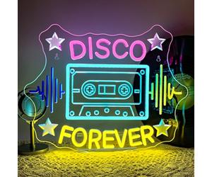 ineonlife Disco Forever Scritte Neon,Disco Scritta Led,Insegne Luminose per Decorazione Parete,Scritte Luminose Autoradio per Discoteca,Festa a Tema Retro,Bar,Ballo in Maschera,Feste,Camera