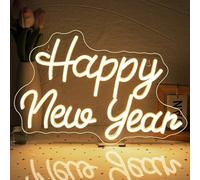 ineonlife Happy New Year - Targa LED con scritta "Happy New Year", per parete, dimmerabile, USB, per casa, soggiorno, Capodanno, festa di Natale, festività, regalo