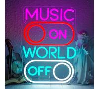 ineonlife Music on, World off Neon Led, Music World Scritte Neon Dimmerabile per Decorazione Murale, Musica Scritta Led con Lettere per Birra,Bar,Studio Musicale,Discoteca,Camera da Letto,Festa