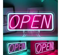 ineonlife Open Scritte Neon,Lampeggiante Open Insegna Neon Rosa e Blu Alternati, Insegna Decorativa da Parete Scritta Led per Negozi,Ristoranti,Bar,Palestre,Taverne