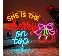 ineonlife She is the Cherry On Top Scritte Neon,Ciliegia Scritta Led,Insegne Luminose per Decorazione Parete,Scritte Luminose per Compleanni,Camera Ragazza,Sala Yoga,Feste,Regalo per Ragazze