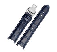 INEOUT Cinturino In Pelle Di Vacchetta Cinturino Concavo 18 * 10mm 20 * 12mm Bracciale In Pelle Di Vitello Fibbia A Farfalla Compatibile Con Cinturino Cartier PASHA W3108 (Color : Dark blue silver,