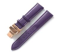 INEOUT Cinturino In Pelle Litchi Grana Pelle Fibbia A Farfalla 14 16 18 20 22 Mm Cinturino Nero Marrone Blu Accessori For Orologi(Purple rose,21mm)