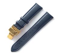 INEOUT Cinturino In Pelle Litchi Grana Pelle Fibbia A Farfalla 14 16 18 20 22 Mm Cinturino Nero Marrone Blu Accessori For Orologi(Royal blue gold,14mm)