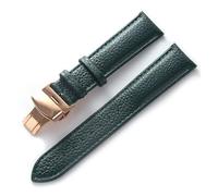 INEOUT Cinturino In Pelle Litchi Grana Pelle Fibbia A Farfalla 14 16 18 20 22 Mm Cinturino Nero Marrone Blu Accessori For Orologi(Dark green rose,15mm)