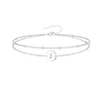 Inerney Braccialetto da donna con iniziale in oro, placcato oro 14 carati, con monogramma a disco a strati, personalizzabile con lettere dalla A alla Z, idea regalo per lei, silver, Placcato argento