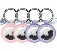 Inesore Case for Apple AirTag Holder, Transparent Waterproof Keychain & Carbon Fibre Look for Air Tag, Scratch Resistant Luggage Tag and Keychain (Pink Purple)