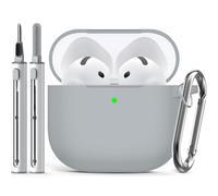 Inesore Compatibile con Airpods 4 Cases Cover,Silicone Protective Case per Apple Airpods 4 Active Noise Cancellation, Support Wireless Charging and Front LED Visible, with Cleaner Pen, Light Grey