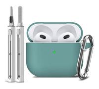 Inesore Compatible with Airpods 3rd Case Cover, Silicone Protective Case for Apple AirPods 3rd Generation with Keychain and Cleaner Pen, for Women Men (Pine Green)