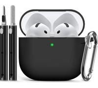Inesore Compatible with Airpods 4 Case Cover,Silicone Protective Case for Apple Airpods 4 ANC Version, Support Wireless Charging and Front LED Visible, with Cleaner Pen,Black