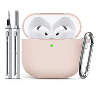 Inesore Compatible with Airpods 4 Cases Cover,Silicone Protective Case for Apple Airpods 4 Active Noise Cancellation, Support Wireless Charging and Front LED Visible, with Cleaner Pen, Creamy Pink