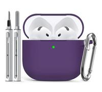 Inesore Compatible with Airpods 4 Cases Cover,Silicone Protective Case for Apple Airpods 4 Active Noise Cancellation, Support Wireless Charging and Front LED Visible, with Cleaner Pen, Deep Purple